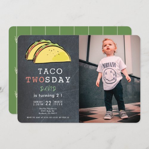 Taco Twosday Tuesday Chalkboard Photo 2nd Birthday Invitation