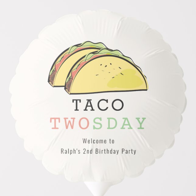 Taco Twosday Tuesday Cream 2nd Birthday Balloon (Front)