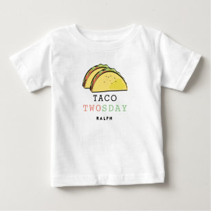 Taco Twosday Tuesday White 2nd Birthday Boy Baby T-Shirt