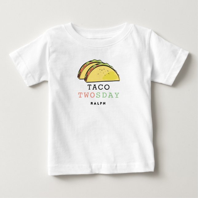 Taco Twosday Tuesday White 2nd Birthday Boy Baby T-Shirt (Front)