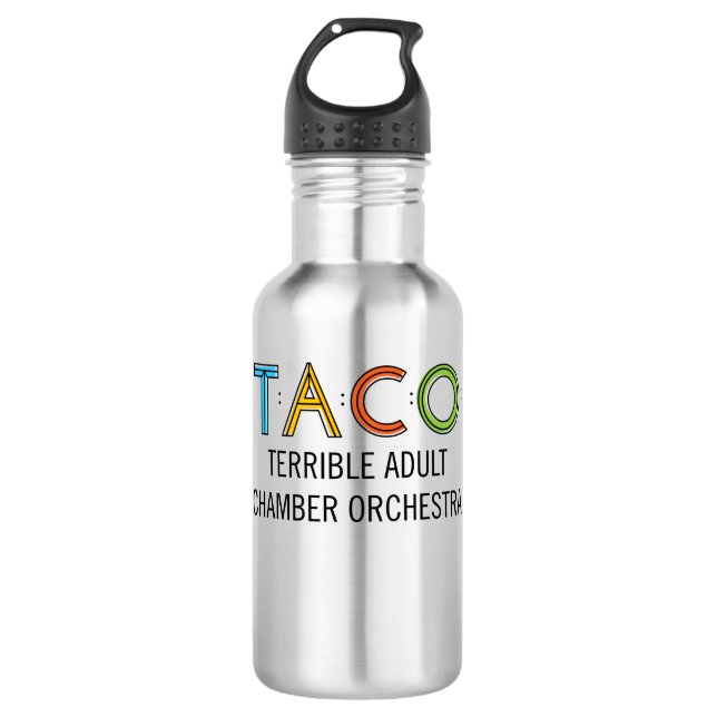 TACO Water Bottle (18 oz), Stainless Steel (Front)