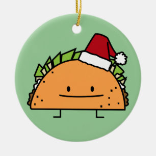 Taco wearing Santa Hat Christmas shell meat salsa Ceramic Ornament