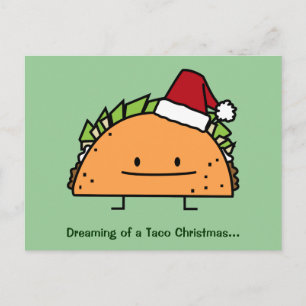 Taco wearing Santa Hat Christmas shell meat salsa Holiday Postcard