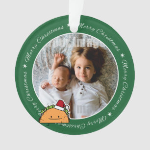 Taco wearing Santa Hat Christmas shell meat salsa Ornament