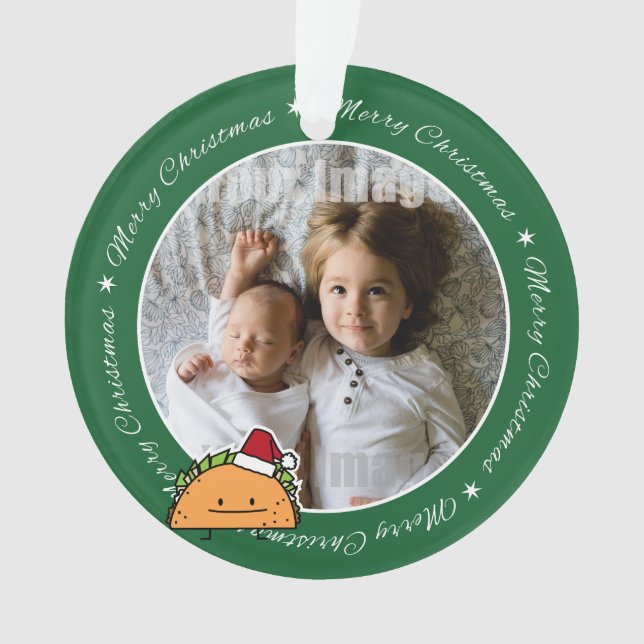 Taco wearing Santa Hat Christmas shell meat salsa Ornament (Front)