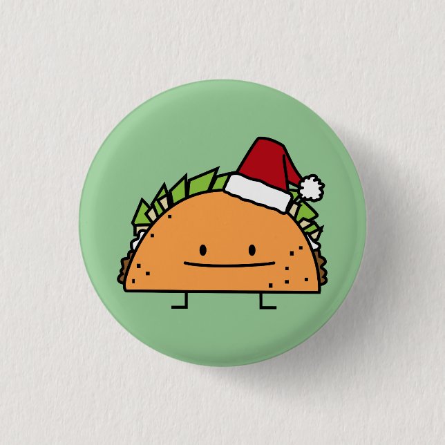 Taco wearing Santa Hat Christmas shell meat salsa Pinback Button (Front)