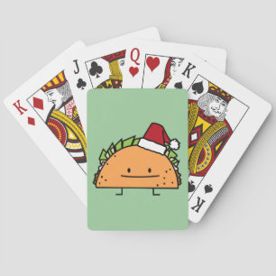 Taco wearing Santa Hat Christmas shell meat salsa Poker Cards