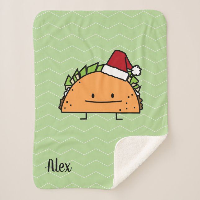 Taco wearing Santa Hat Christmas shell meat salsa Sherpa Blanket (Front)