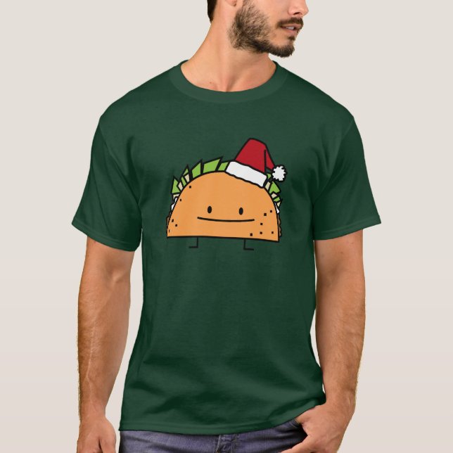 Taco wearing Santa Hat Christmas shell meat salsa T-Shirt (Front)