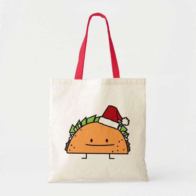 Taco wearing Santa Hat Christmas shell meat salsa Tote Bag (Front)