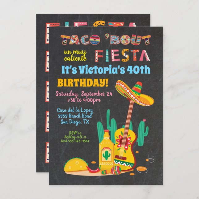 Taco'about a Birthday Mexcian Fiesta Invitations (Front/Back)