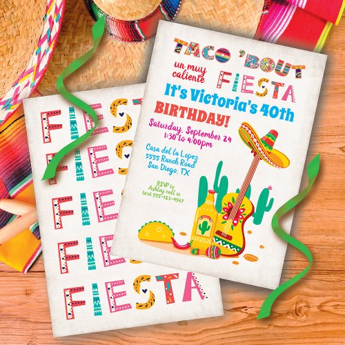 Tacobout Birthday Fiesta Party invitations