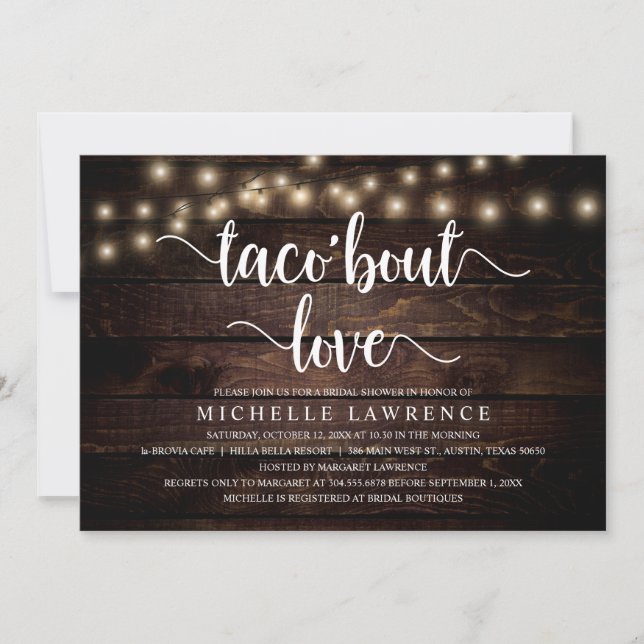 Taco'bout Love, Rustic Bridal Shower Celebration Invitation (Front)