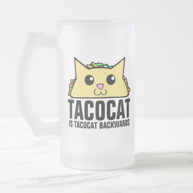 Tacocat Backwards Frosted Glass Beer Mug (Left)