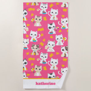 Tacocat Burrito and Taco Cats Cute Personalized Beach Towel