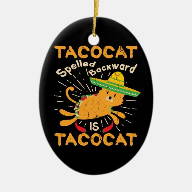 Tacocat Graphic Cinco de Mayo Cat Taco Ceramic Ornament (Front)