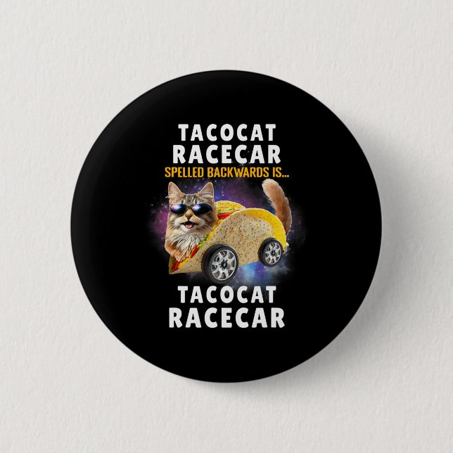 Tacocat Racecar Spelled Backwards Funny Mexican Ca Button (Front)
