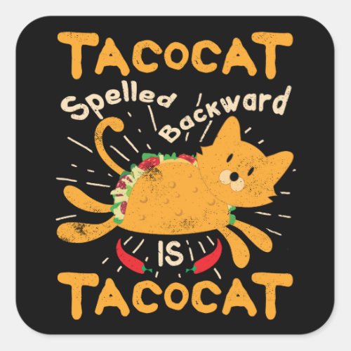 Tacocat Spelled Backwards Cinco de Mayo Cat Taco Square Sticker