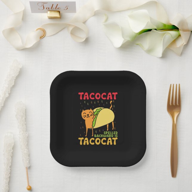 Tacocat Spelled Backwards Tacos Cats Cinco De Mayo Paper Plates (Wedding)