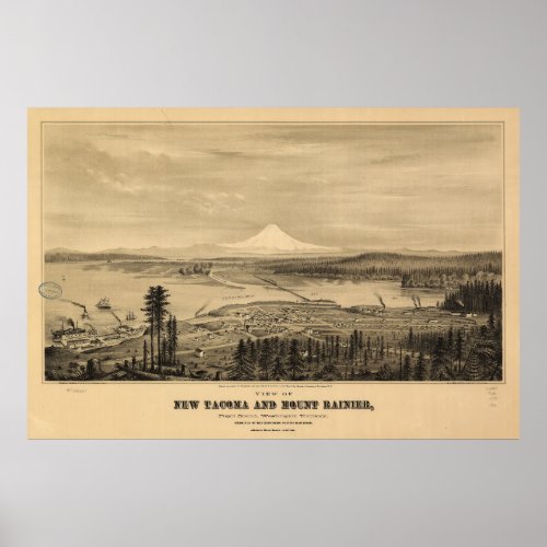 Tacoma and Mount Rainer Washington 1878 Poster