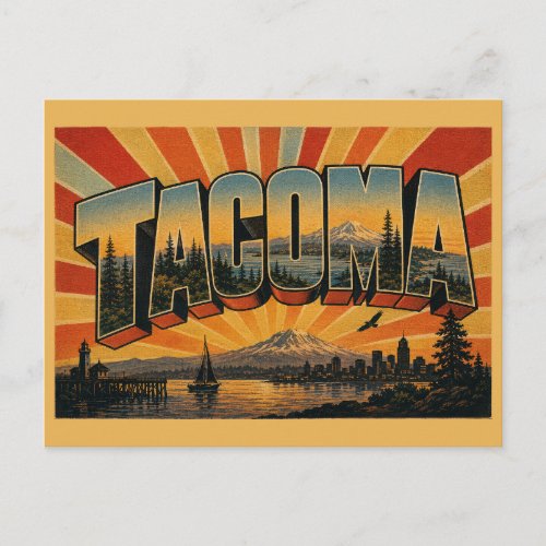 Tacoma WA Puget Sound Rainier Forest Art Postcard