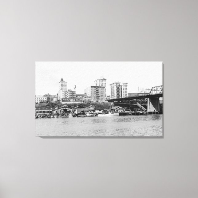 Tacoma, WA - Skyline View of Downtown Canvas Print (Front)