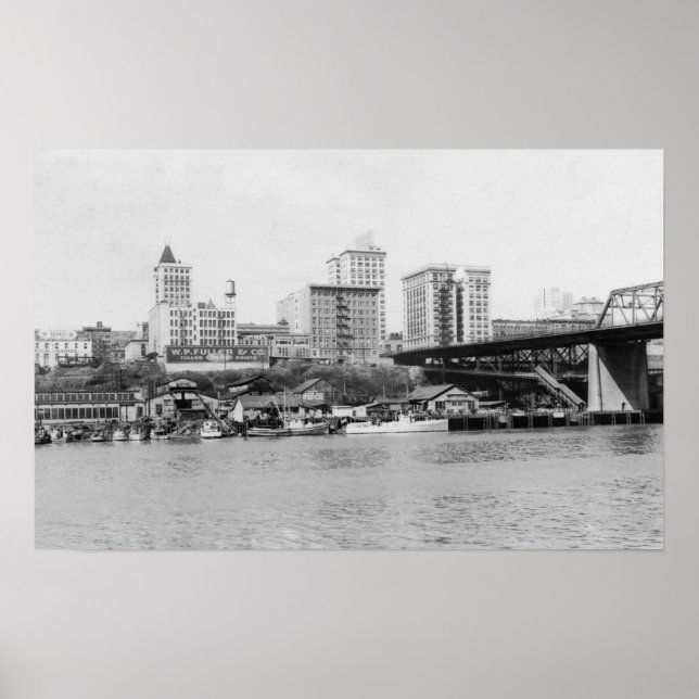 Tacoma, WA - Skyline View of Downtown Poster (Front)