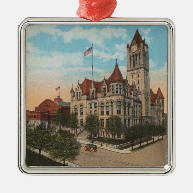 Tacoma, WA - View of Pierce County Court House Metal Ornament (Front)