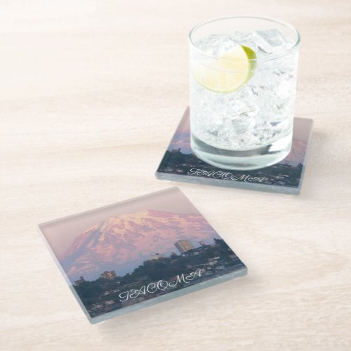 Tacoma Washington and Mount Rainier Photo Glass Coaster