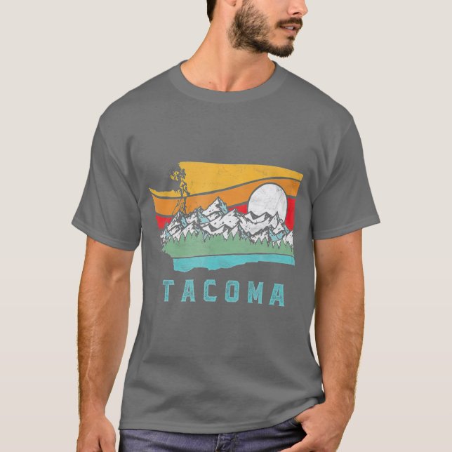 Tacoma Washington Outdoors Retro Mountains T-Shirt (Front)