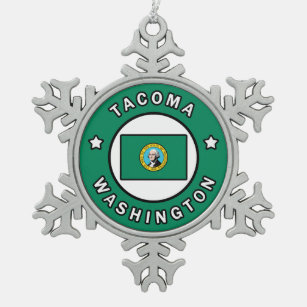Tacoma Washington Snowflake Pewter Christmas Ornament