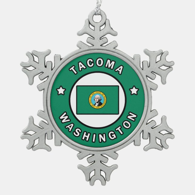 Tacoma Washington Snowflake Pewter Christmas Ornament (Front)