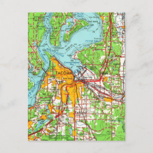 Tacoma Washington Vintage Map Postcard