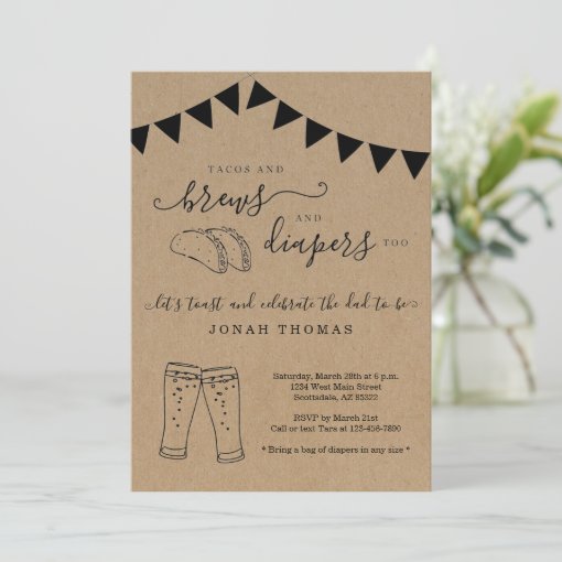 Tacos and Brews and Diapers Too Men's Baby Shower Invitation Zazzle