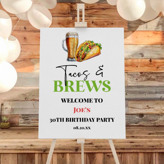 Tacos and Brews Beer Birthday Party Welcome Sign (Creator Uploaded)