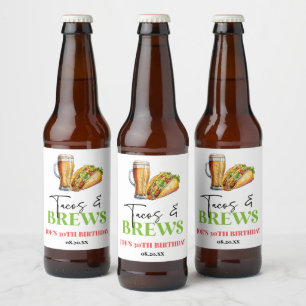 Tacos and Brews Beer Glass Birthday Party Bottle Label