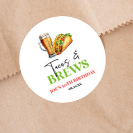 Tacos and Brews Beer Glass Birthday Party Classic Round Sticker