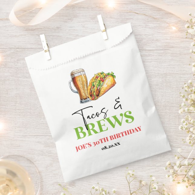 Tacos and Brews Beer Glass Birthday Party Favor Bag (Clipped)
