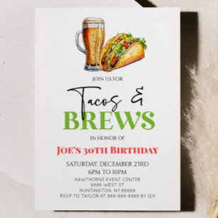 Tacos and Brews Beer Glass Birthday Party Invitation