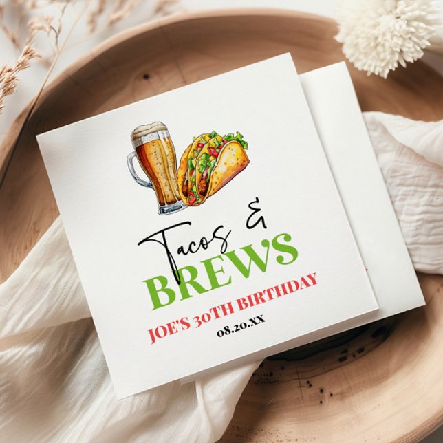 Tacos and Brews Beer Glass Birthday Party Napkins (Creator Uploaded)
