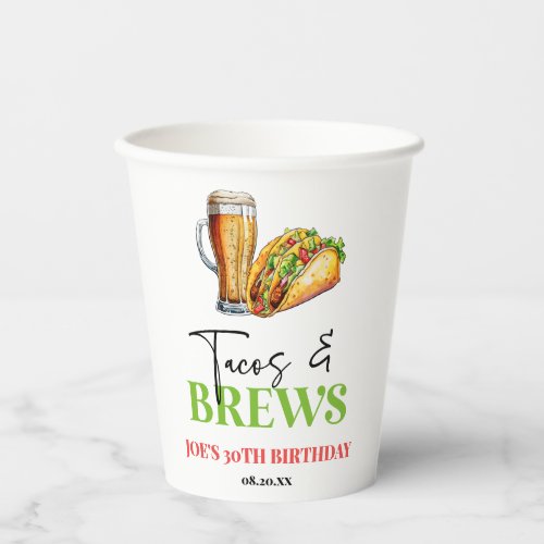 Tacos and Brews Beer Glass Birthday Party Paper Cups