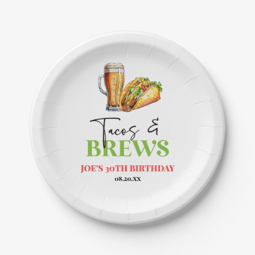 Tacos and Brews Beer Glass Birthday Party Paper Plates