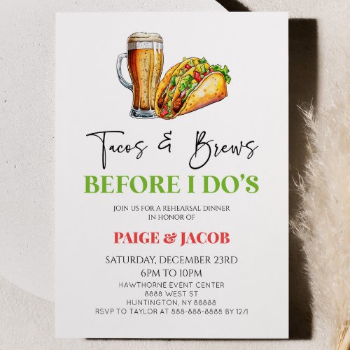 Tacos and Brews Before I Dos Rehearsal Dinner Invitation