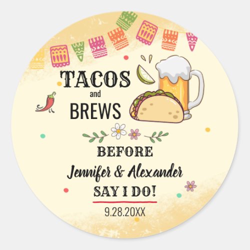 Tacos and Brews Couples Shower Sticker