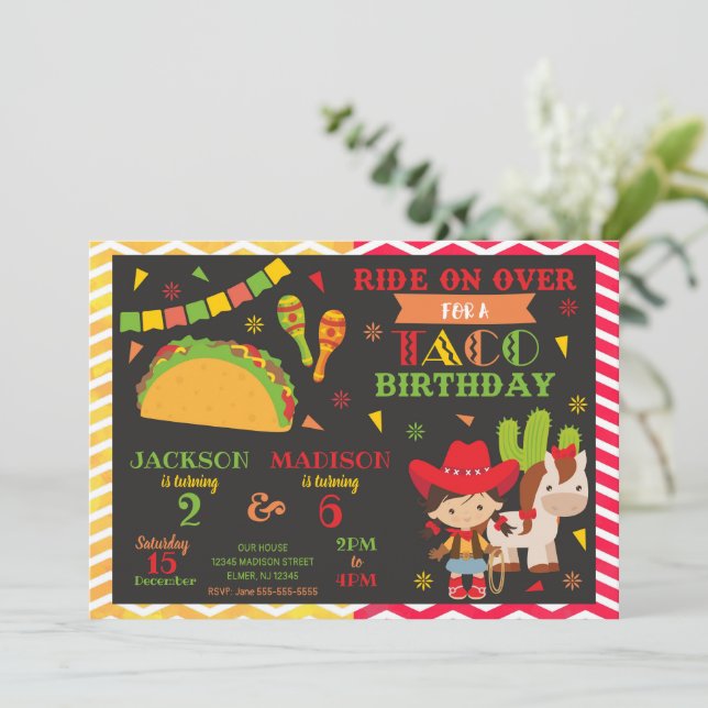 Tacos and Cowgirl Joint Birthday | Fiesta Party Invitation (Standing Front)