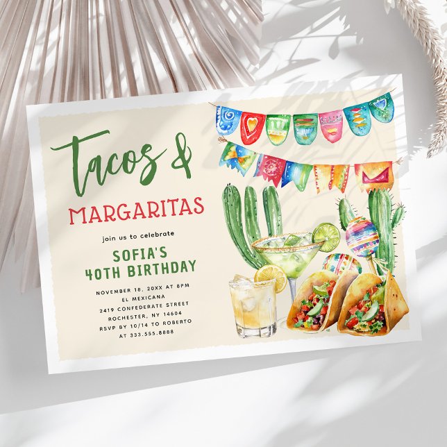Tacos and Margaritas Mexican Adult Birthday Invitation (Creator Uploaded)