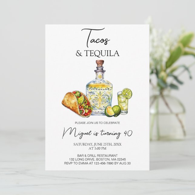 Tacos and Tequila Birthday Fiesta Invitation (Standing Front)