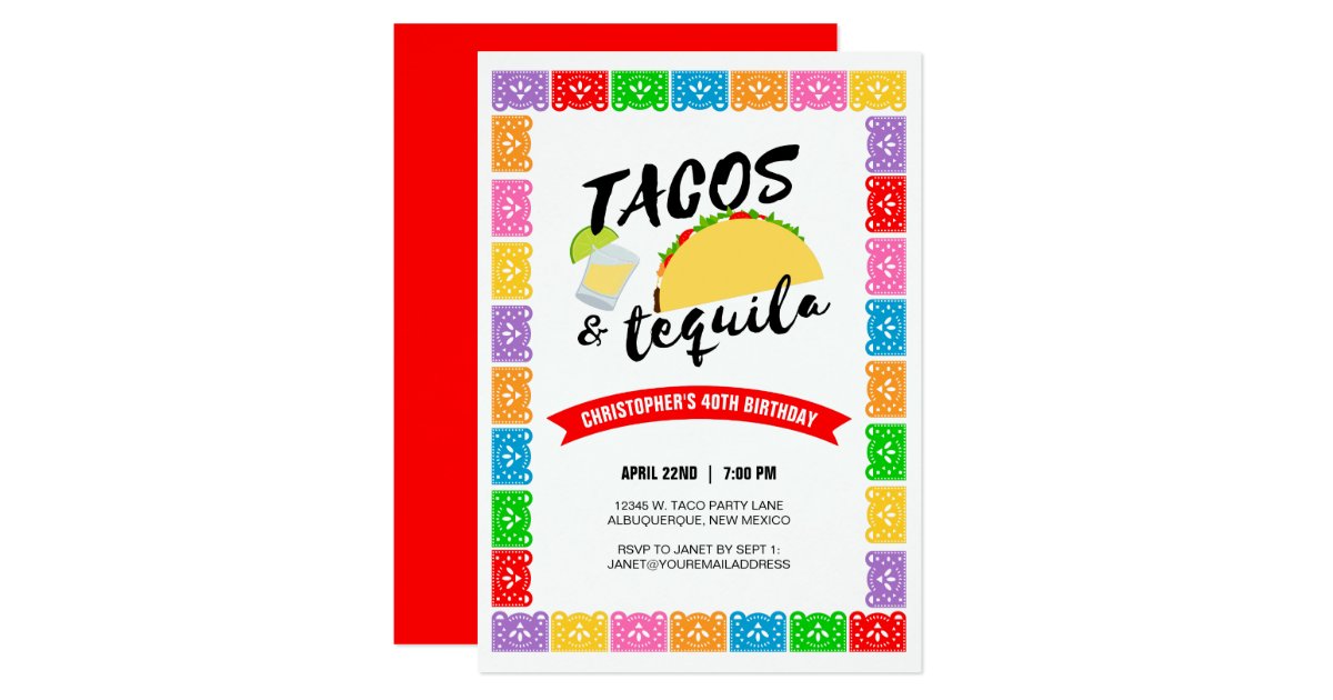 Tacos and Tequila Birthday Party Invitation | Zazzle.com