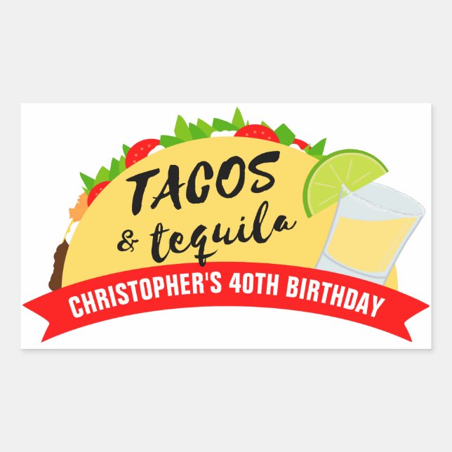 Tacos and Tequila Birthday Party Rectangular Sticker (Front)