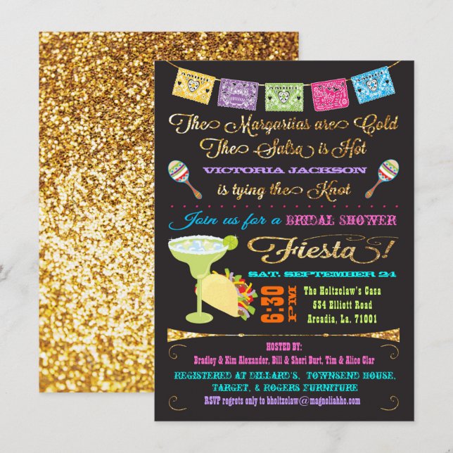 Tacos and Tequila Bridal Shower Mexican Fiesta Invitation (Front/Back)